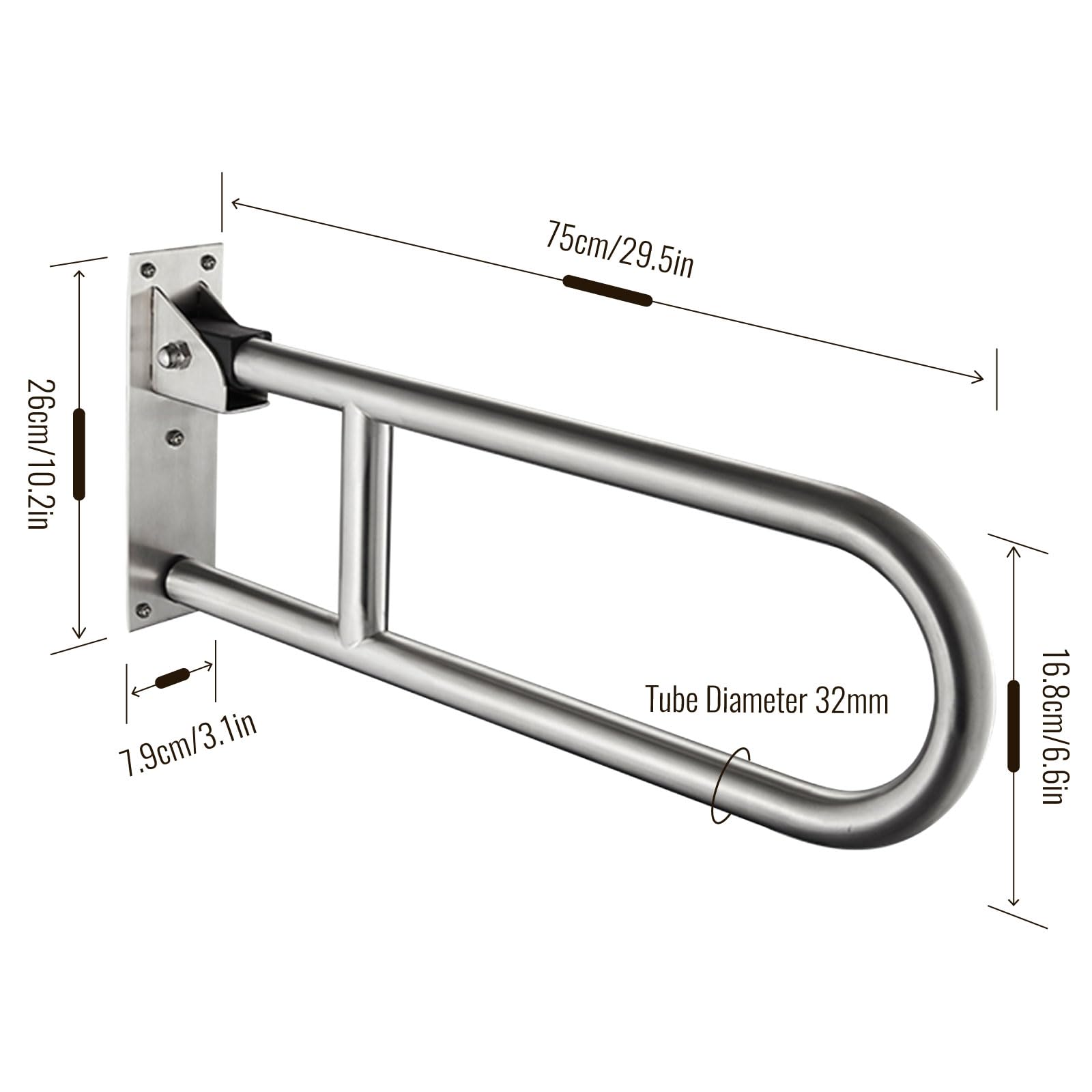 Barra Baño Minusvalido 75cm, Barra de Apoyo para Inodoro Acero Inoxidable Asidero de Seguridad Abatible Blanco Asa Antideslizante Manija de la Ducha Barras Sujeción 75cm/29.5in