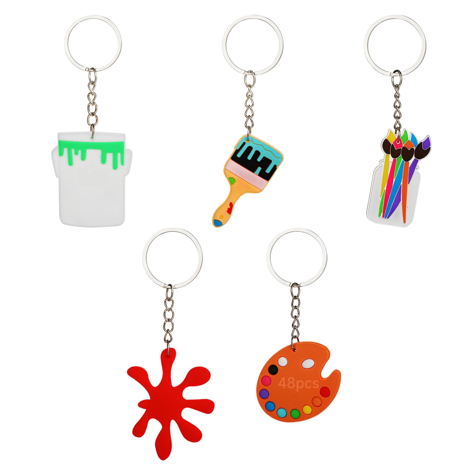 48 Stk. Schlüsselanhänger mit Farbspritzern, Cartoon Kunst Partygeschenke, Silikon-Schlüsselanhänger für kleine Kinder, kreative Taschenanhänger und Auto Deko, zufällige Farben
