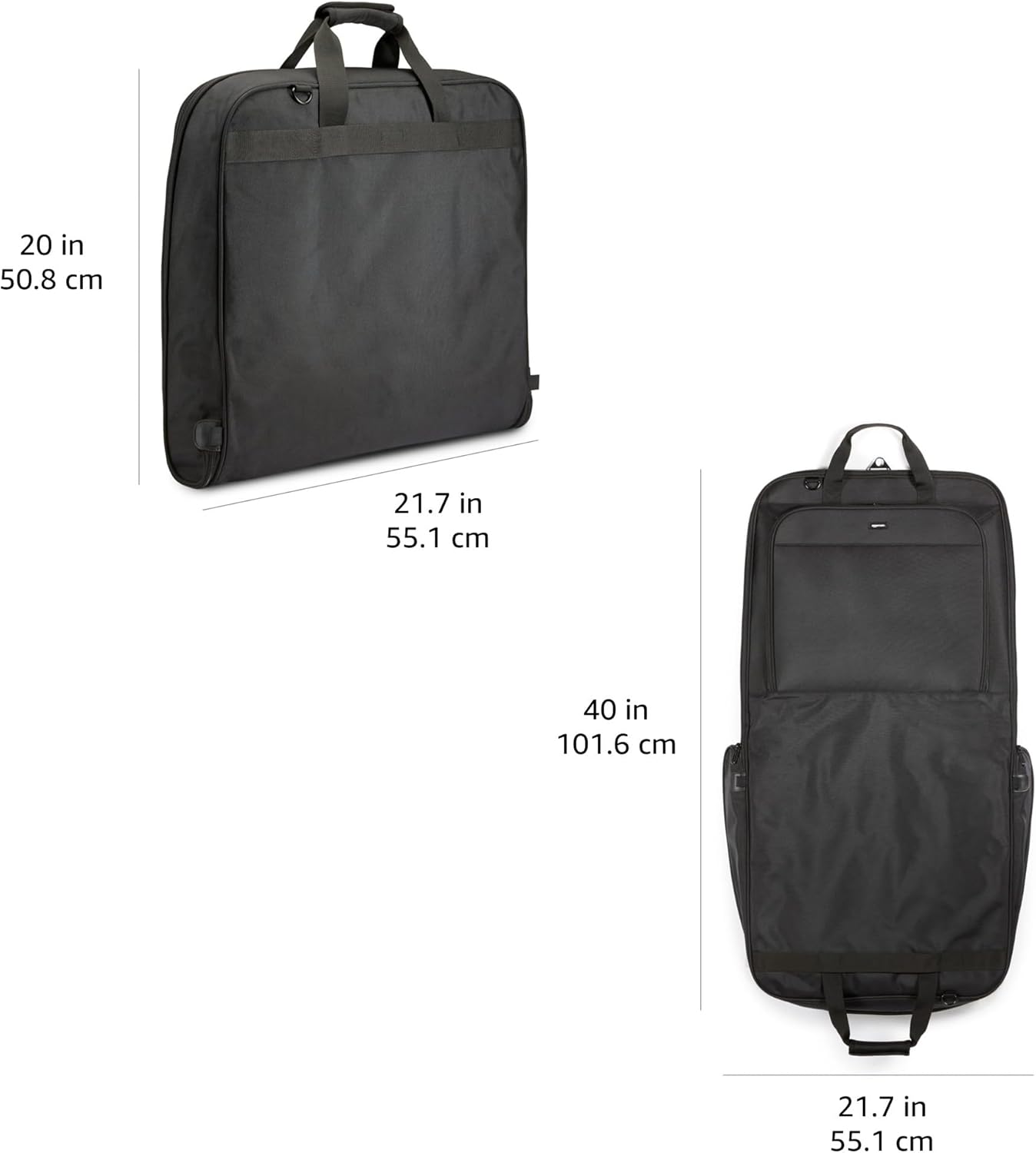 Amazon Basics 43" Premium Garment Bag for Travel, Suit Bag with Shoulder Strap for Suits and Dresses, 1680D Polyester Fabric, Exterior/Interior Pockets, Leather-reinforced Corners, Trifold, Black - Image 5