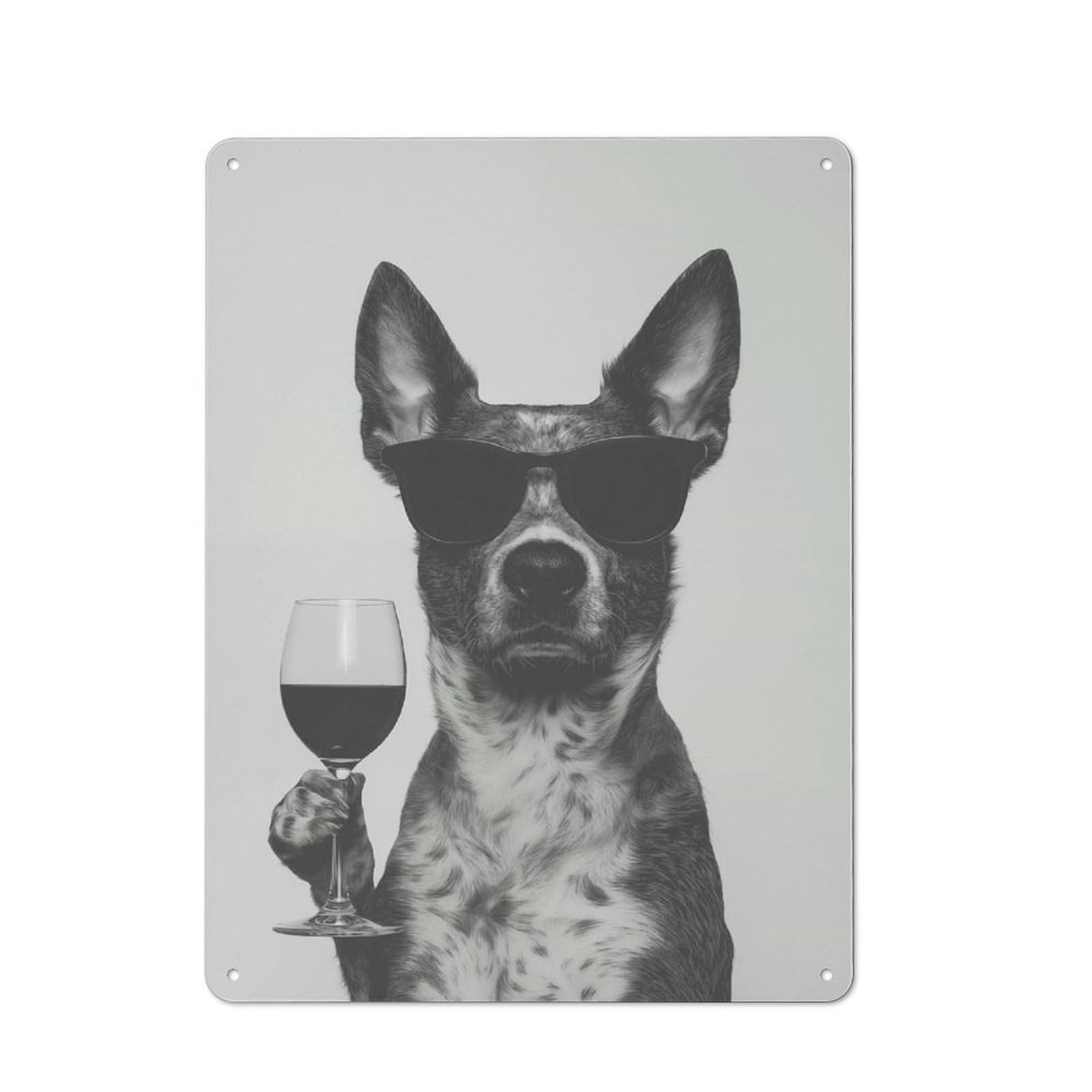 Junmoney Blue Heeler Dog With Wine Glass Rustic Metal Wall Decor 40X30cm, Decorative Metal Plaque For Shed, Garden Room, Porch Or Garage