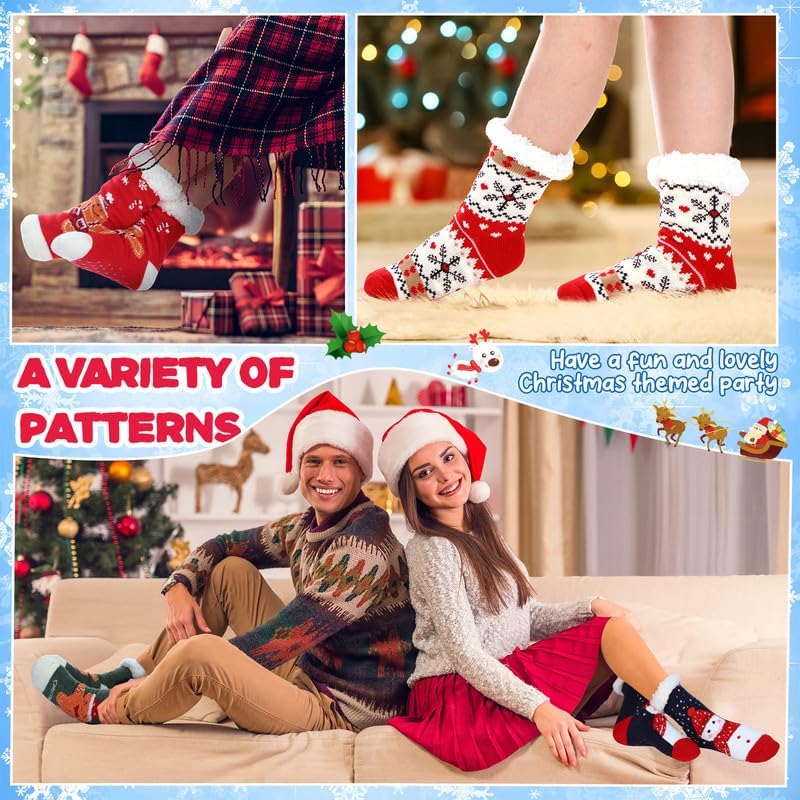 Jeyiour 24 Pairs Christmas Fuzzy Slipper Socks for Women Plush Fleece Sherpa Warm Non-slip Holiday Socks Gift Bulk for Cozy Xmas Winter Holiday Party Decoration - Image 7