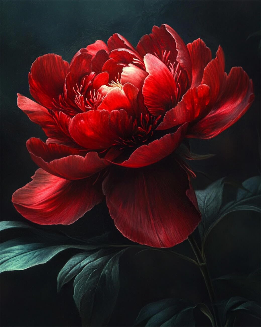 Rkflgew K Flowers 14Ct Cross-Stitch Counted Its Fantasy Red Peony Cross Stitch Starter Set For Adults Diy Needlepoint Its Embroidery Patterns Home Decoration 40X50cm