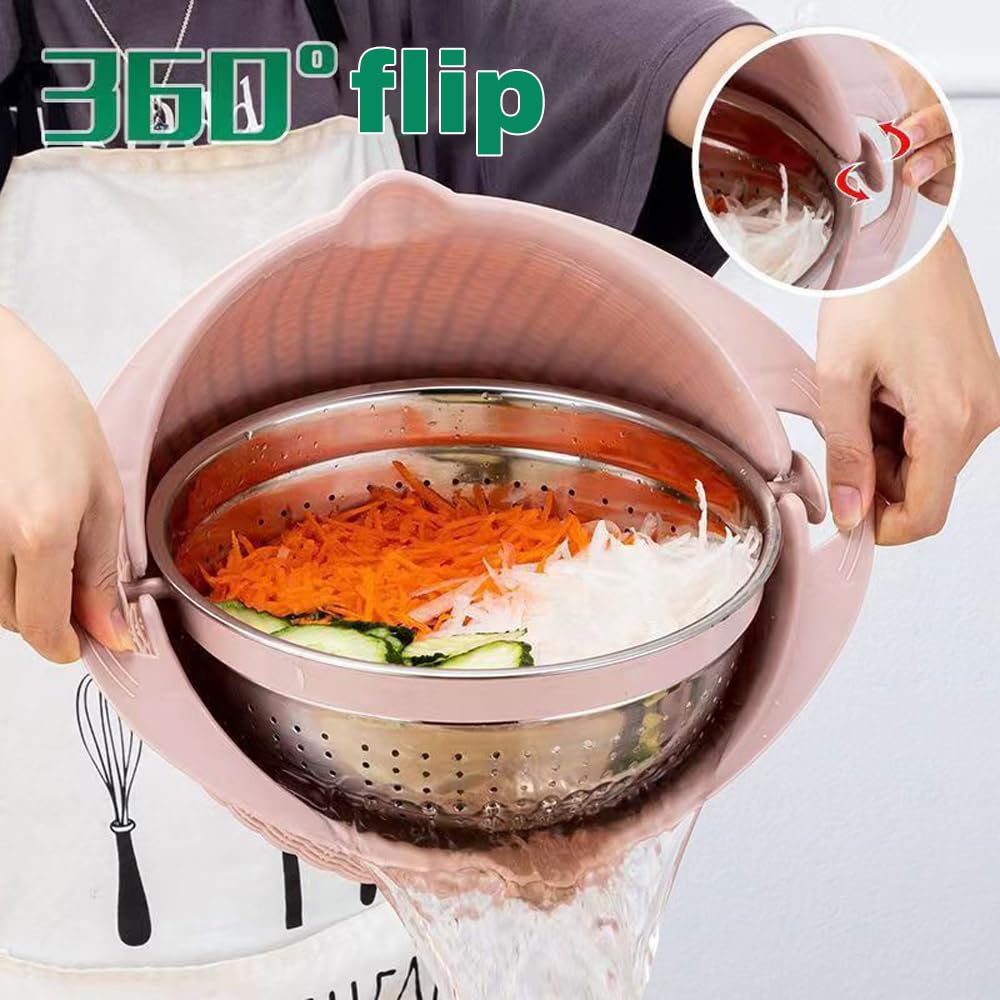 4 in 1 Colander mit Schüssel -Set, Lebensmittelsieb mit 3 Größen und Deckel für Küche, Pastasieb, Gemüsewäsche, Obstreiniger, Obstwaschschale, Kochen für Frauen anwesend (Blau)