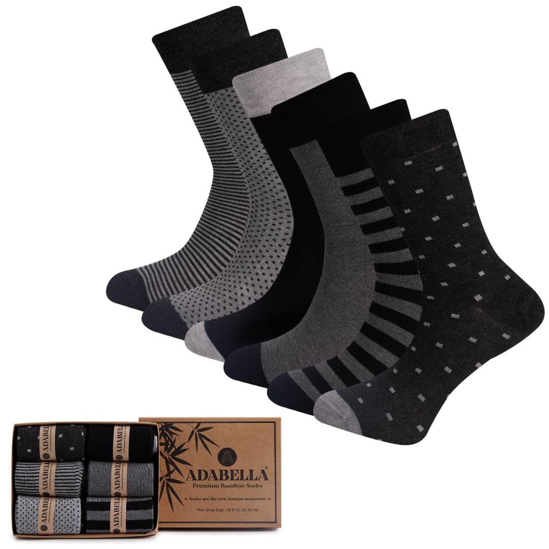 Calcetines de vestir de rayón de bambú para hombre, 6 pares con caja de regalo, sin costuras, absorben la humedad, suaves, sin olor, talla 8-12