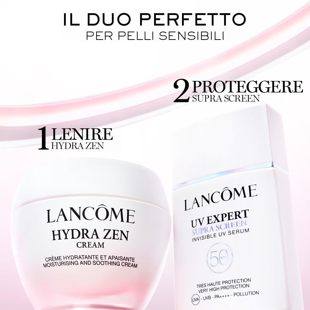 Lancôme - Crema Giorno Lenitiva e Idratante Hydra Zen - 90% degli Ingredienti di Origine Naturale - Rosa Centifolia, Acido Ialuronico, Bisabololo - Pelli Sensibili - 50 ml