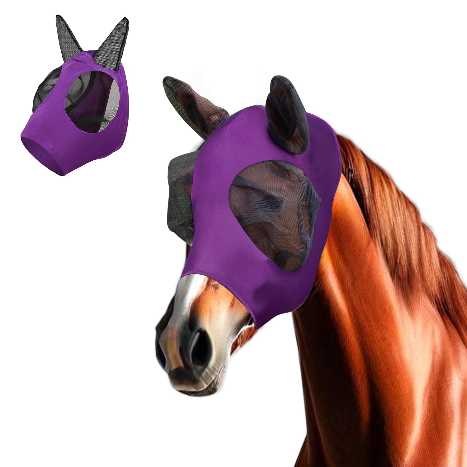 Voarge Máscara de Mosca de Caballo Transpirable Antimosquitos Morado M