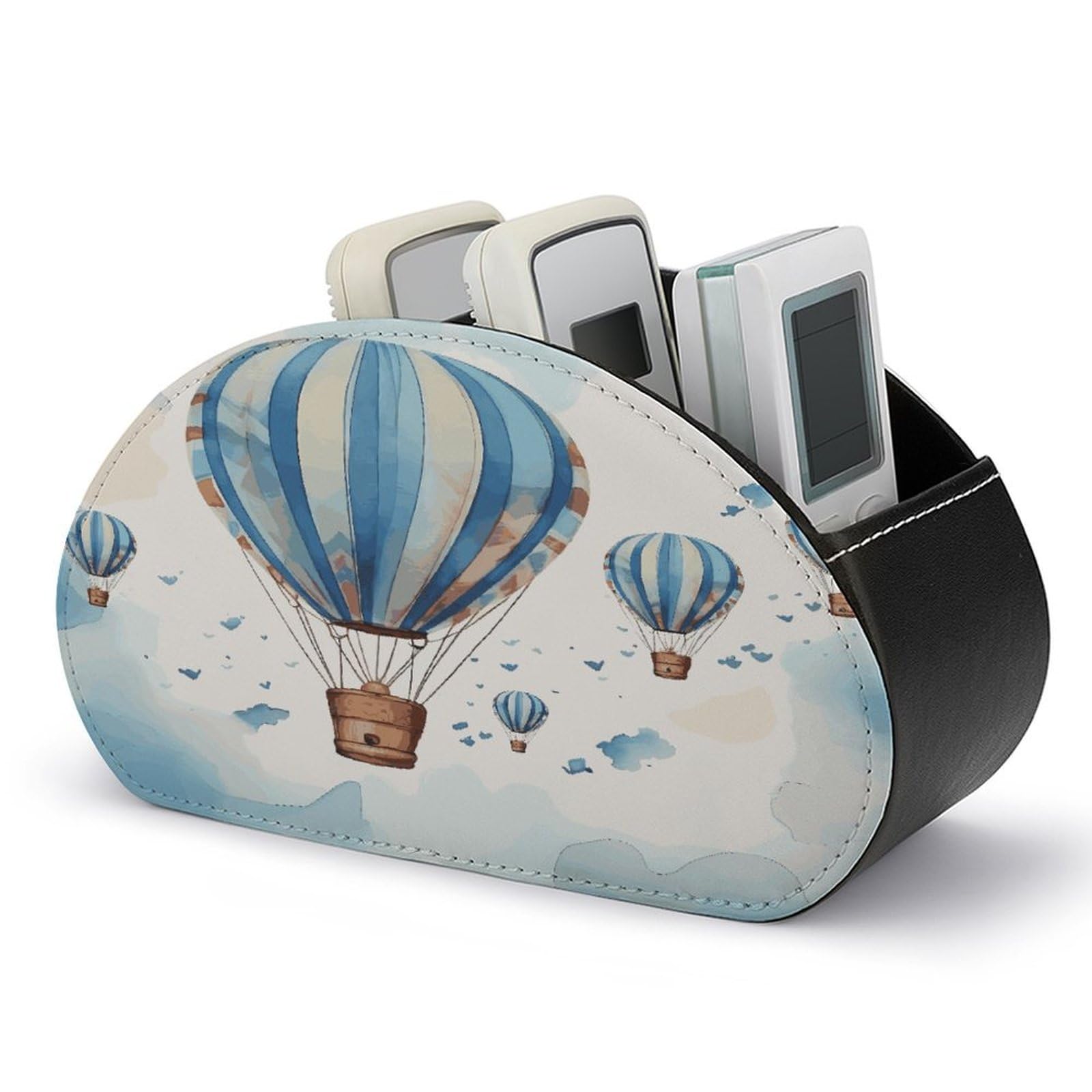 JTREHY - Hot Air Balloon Remote Control Holder 5 Compartments Tray PU Leather TV Storage Box Bedside Storage Organizer