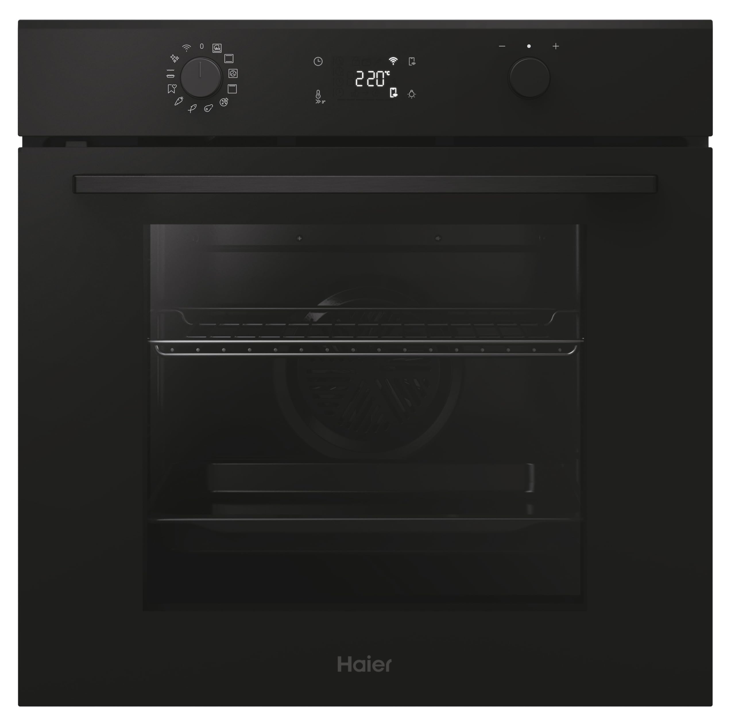 Haier ID Series 2 H6 ID2P5B3YTB - Horno Multifunción Pirolítico e Hidrolítico, Conectividad WIFI, 78L, Cocción multinivel, 12 Funciones, Display táctil y Mandos giratorios, Guía Telescópica, Negro