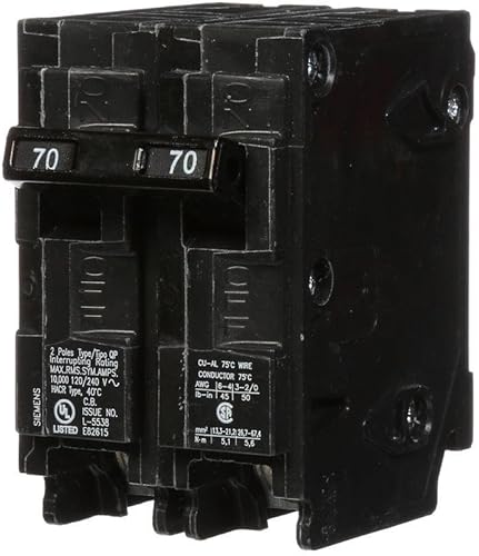 SIEMENS Q270 - Disyuntor QP tipo doble polo de 70 amperios, negro