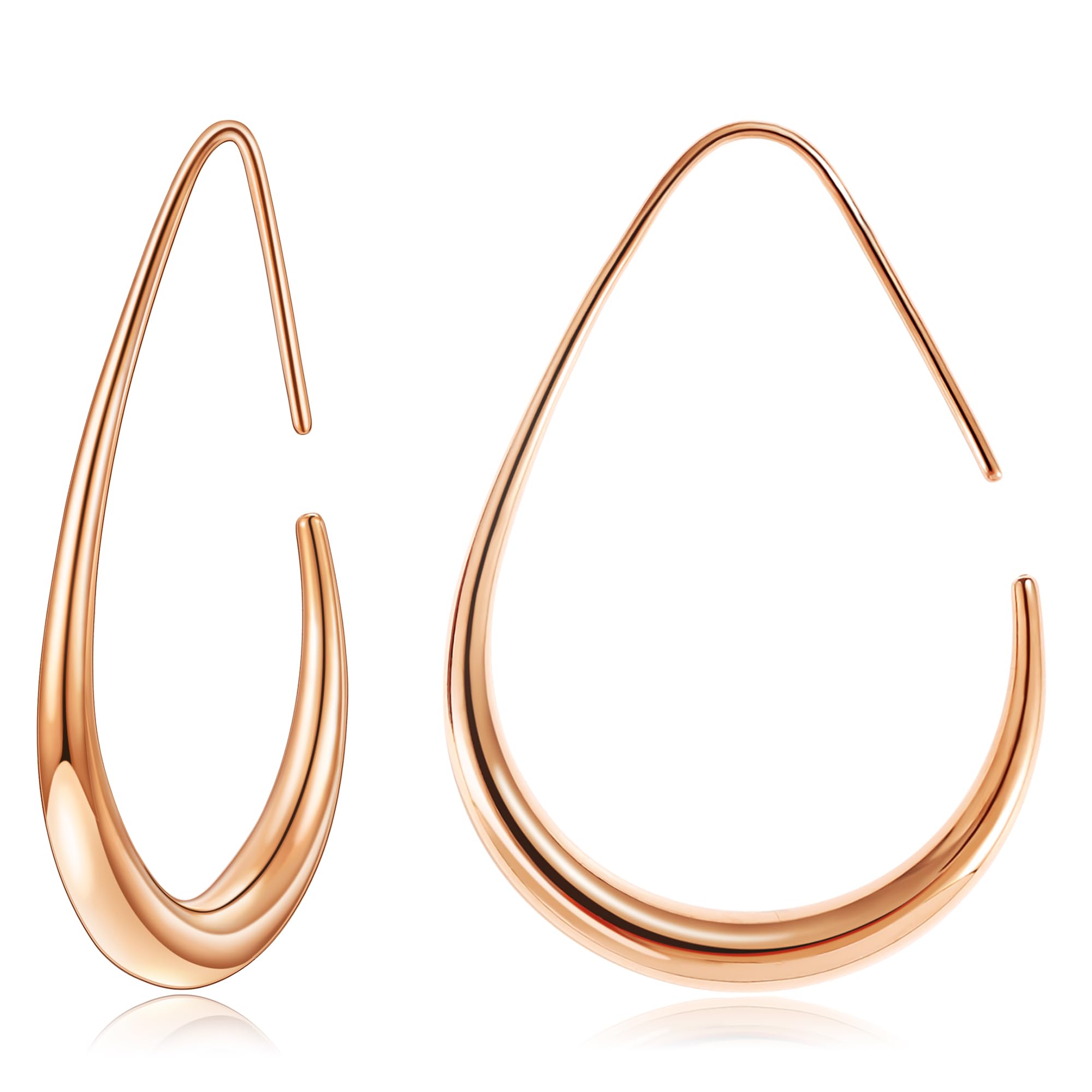 Gacimy Teardrop Hoop Earrings for Women 14K Gold Plated Oval Pull Through Hoop Earrings for Women