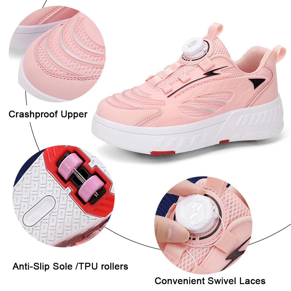 ENEN Chaussures à Roulettes Rétractables Enfant Garçon Fille Basket Roller 4 Roues Déformable Intérieur Extérieur