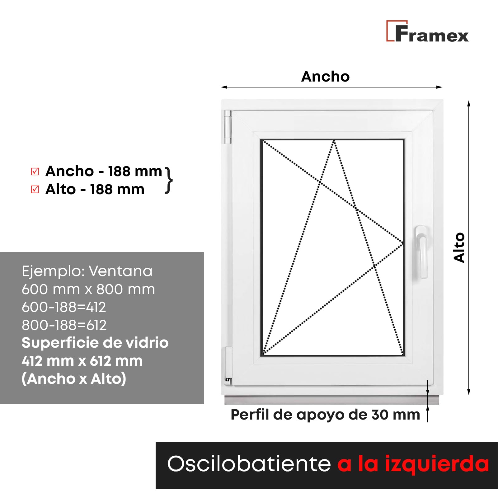 Ventana Para Sótano, de PVC Blanco, 40 x 70 cm (400 x 700 mm) de Ancho x Alto, Doble Acristalamiento, Cristal Transparente (32 mm), Oscilobatiente, DIN Izquierda - Premium