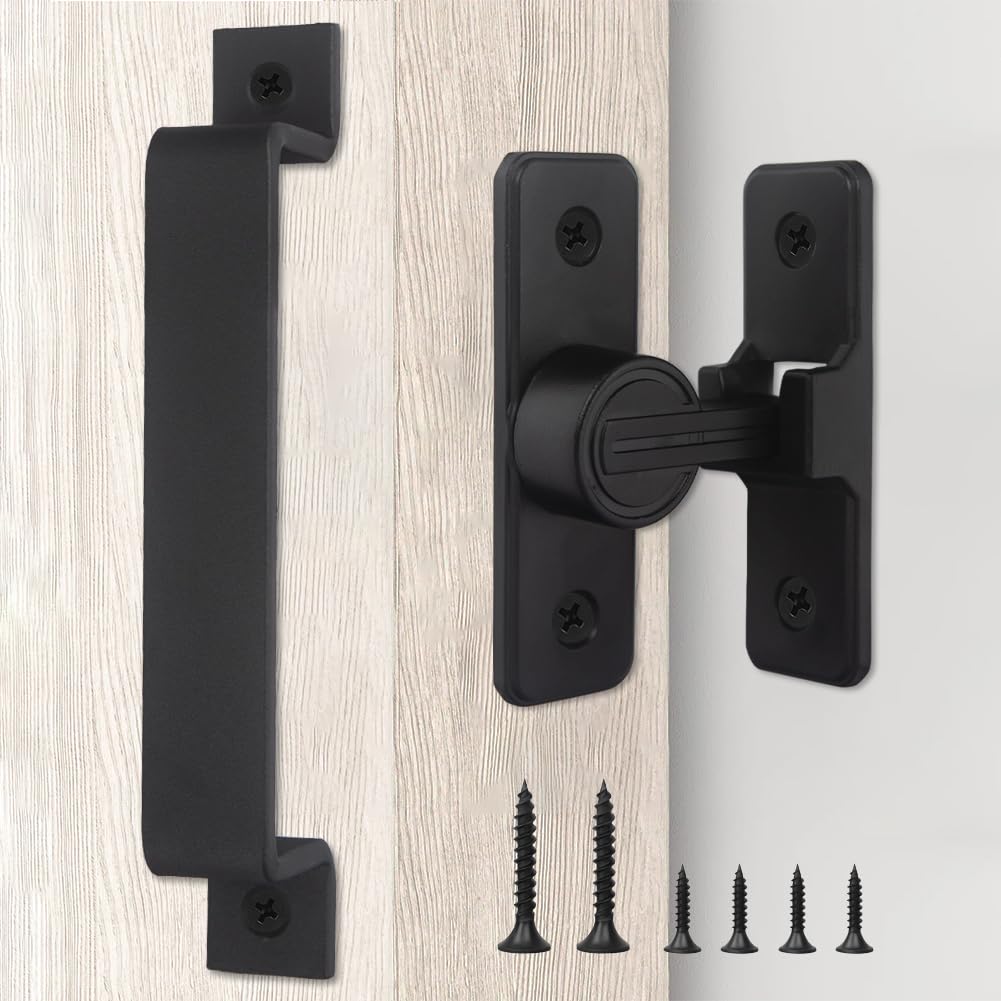 Barn Door Lock with Handle, 90 Degree Gate Latches, Zinc Alloy Right Angle Flip Gate Lock Hardware, Deadbolt Lock for Barn Door, Garden Fence, Bathroom, Cabinet, Window, Garage, Shed