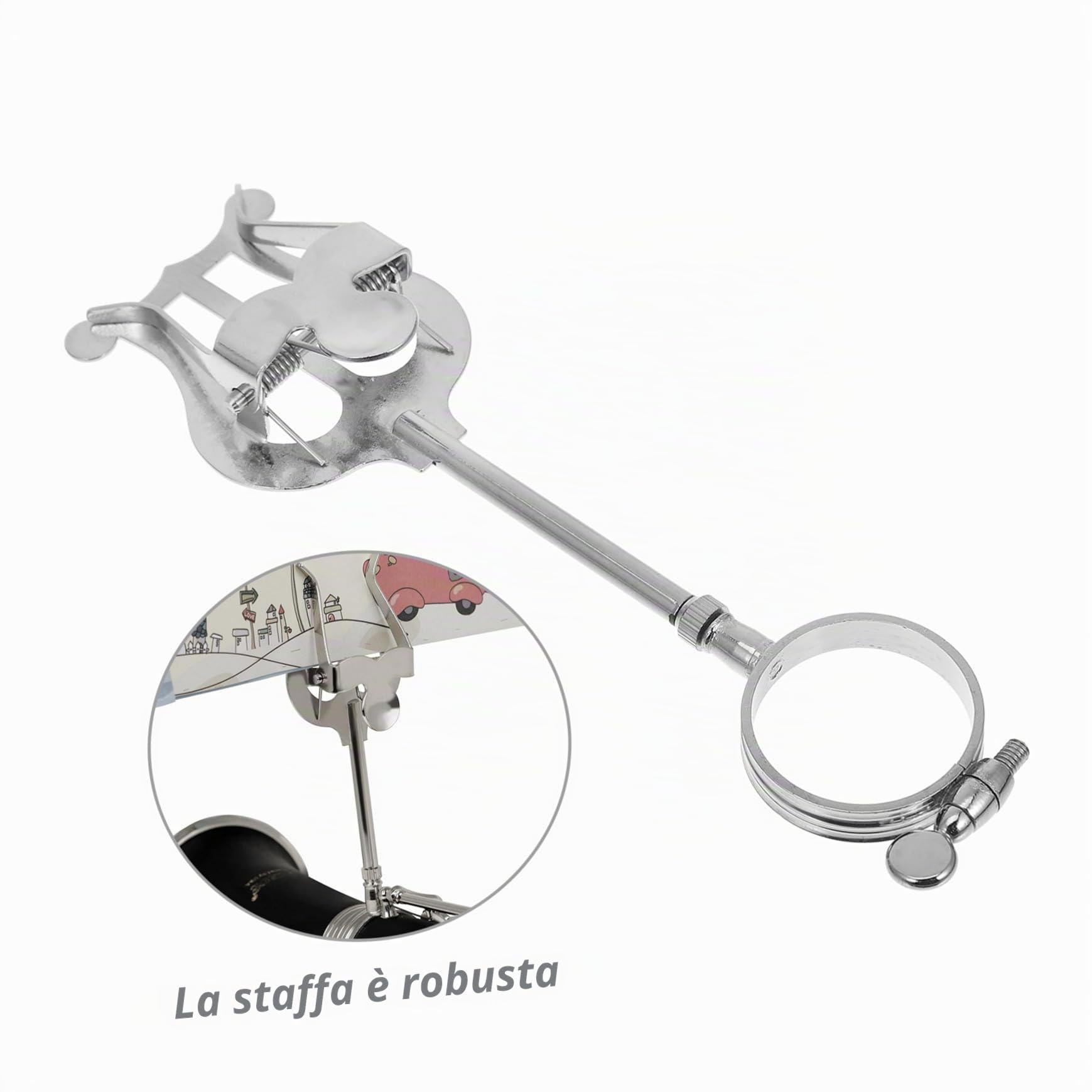 Letturino Clarinetto Sib in Ferro Argento, Clip Portatile Compatta e Leggera per Tenere Spartiti Musicali di Clarinetto, per Musicisti e Studenti