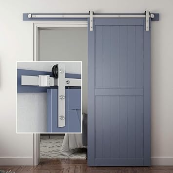 SMARTSTANDARD 6 Feet Brushed Nickel Sliding Barn Hardware Kit-Sturdy Silvery Track-Smoothly and Quietly-Simple and Easy to Install-Fit 36" Wide Door Panel I Shape Hanger