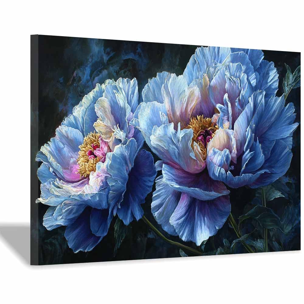 Xeniou Multicolor Flower Wall Art Canvas Blue Peony Oil Painting Canvas Wall Art, For Living Room Bedroom Home Wall Decoration(Multicolor)-60X90cm Framed