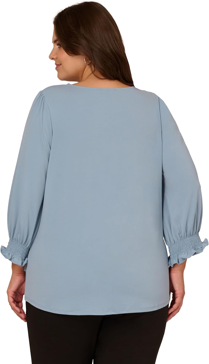 Adrianna Papell Womens 3/4 Smocked Sleeve Solid Top - Image 2