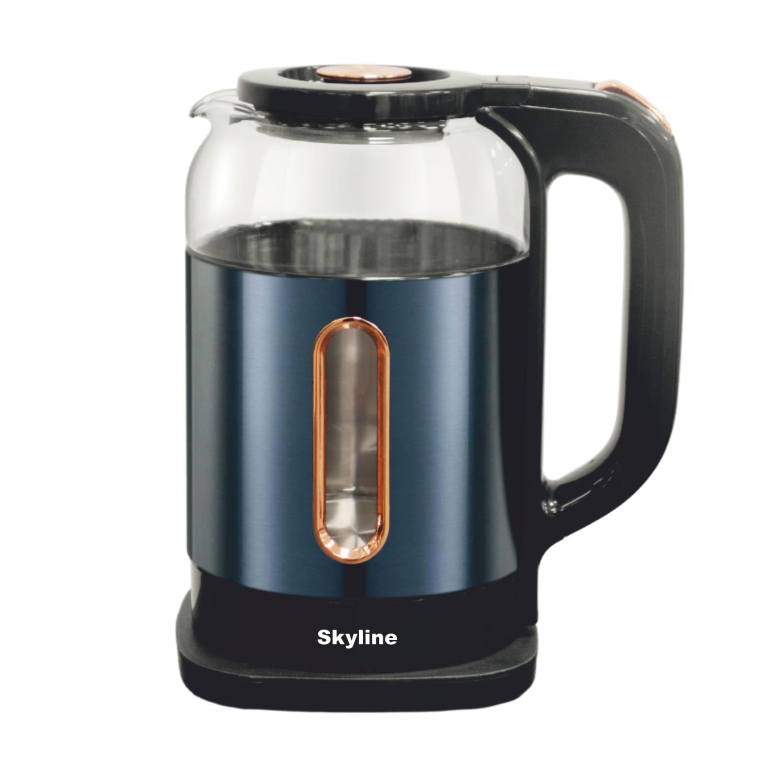 Electric Kettle, Glass Body with Stainless Steel, Blue and Rose Gold, Water Level Indicator-1.7 LTR-image-42