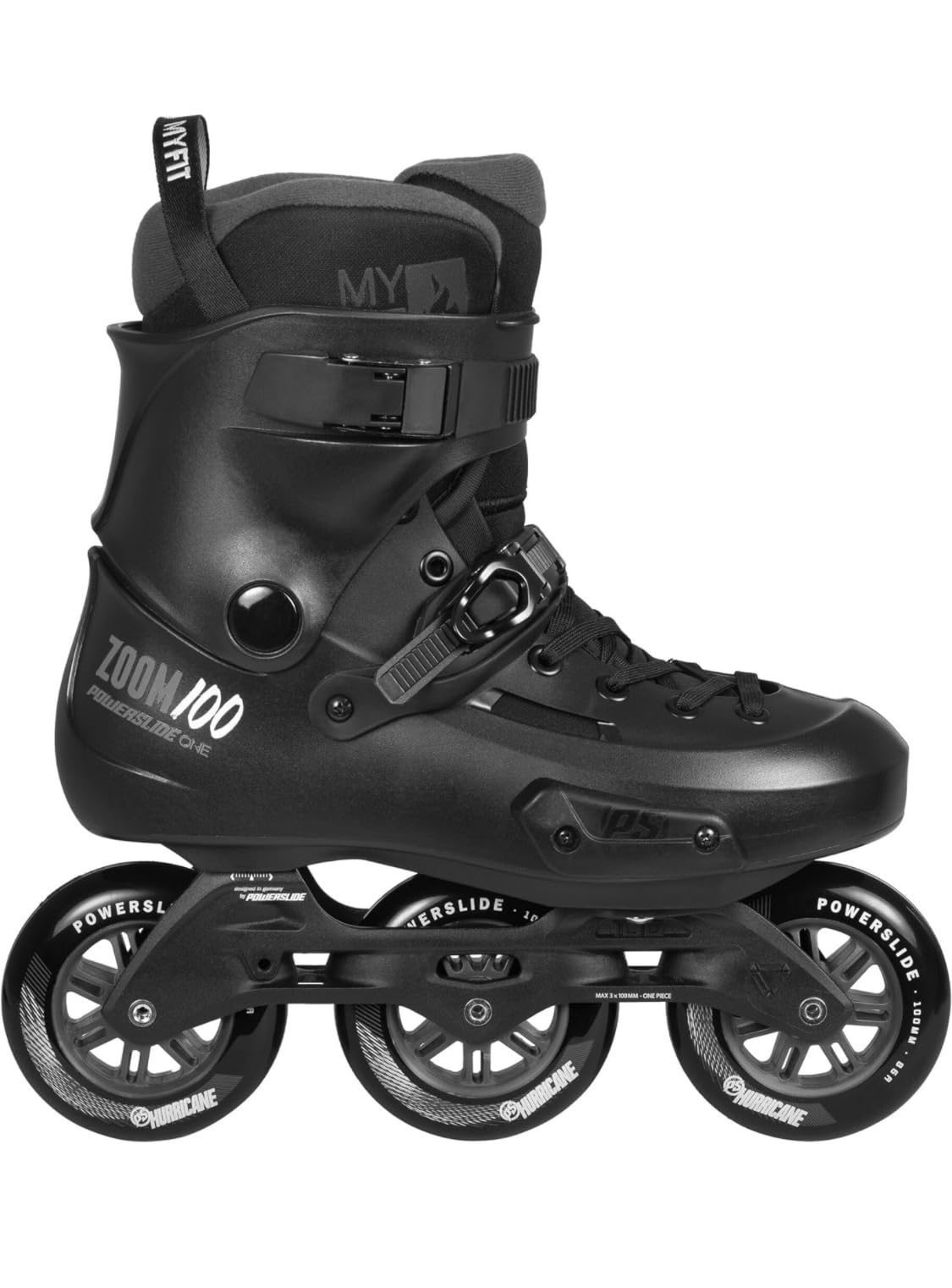 Powerslide Zoom Pro 100 inline Skates-Black- Unisex- Wicked ABEC7- Wheels 100mm/85a- MyFit Liner- Trinity Frame 3x100mm