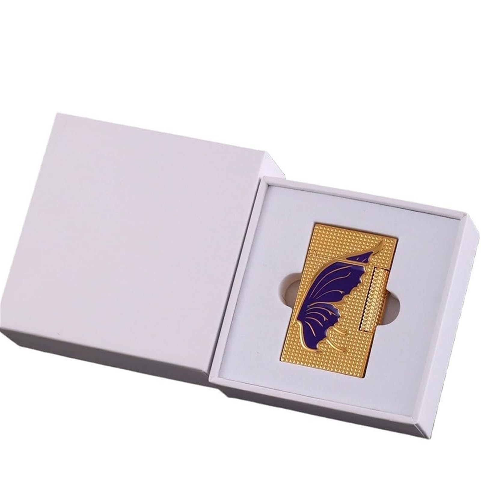 Butanfeuerzeug aus reinem Kupfer, klassischer Flip-Top mit weicher Flamme, handgraviert, seitliche Zündung, wiederverwendbar, geeignet for Sammlung/Geschäft/Geschenk(Gold)