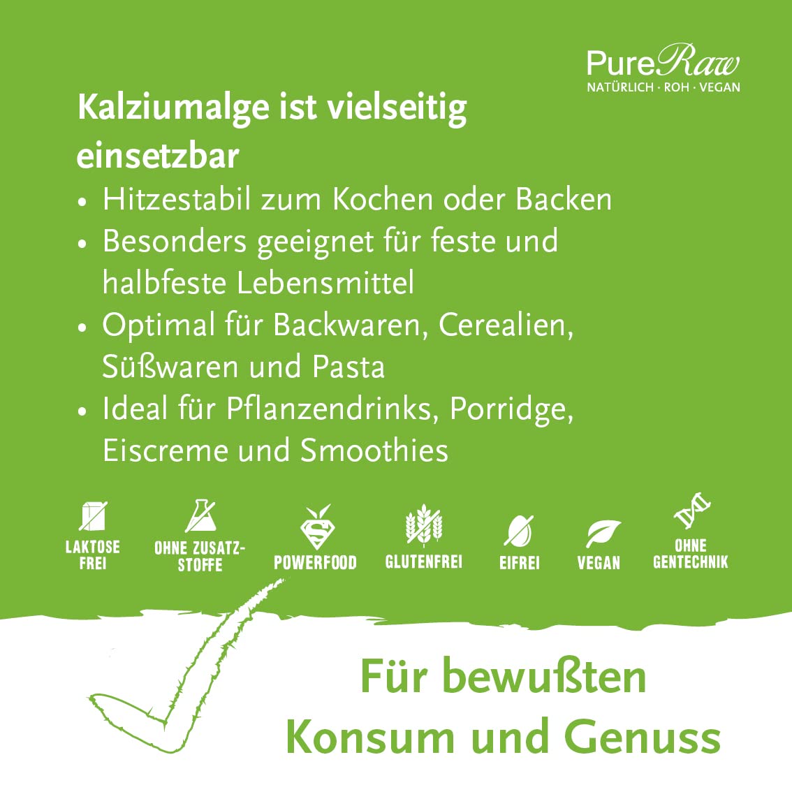 Kalziumalge Natürliches Calcium-Pulver - Kalziumalgenpulver Lithothamnium Calcareum Rotalgen - Bioverfügbare Mineralien Kalzium Magnesium | PureRaw 110g