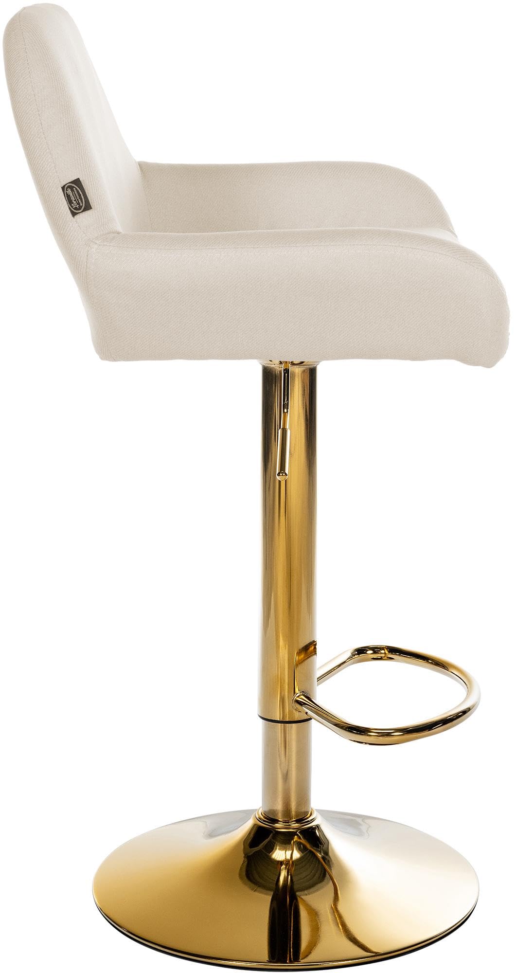 CLP Juego de 2 taburetes de Bar Braga tapizado en Tela con Estructura Dorada I Regulable en Altura y Giratorio 360° I Taburete de Bar Moderno Color:Crema