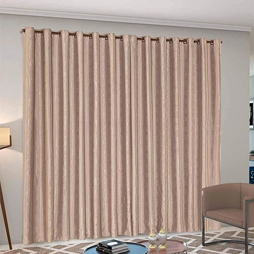 Cortina Atena 4,00m Largura x 2,80m Alt. Jacquard Grosso Semi Blackout/Blecaute com Ilhós - Avelã