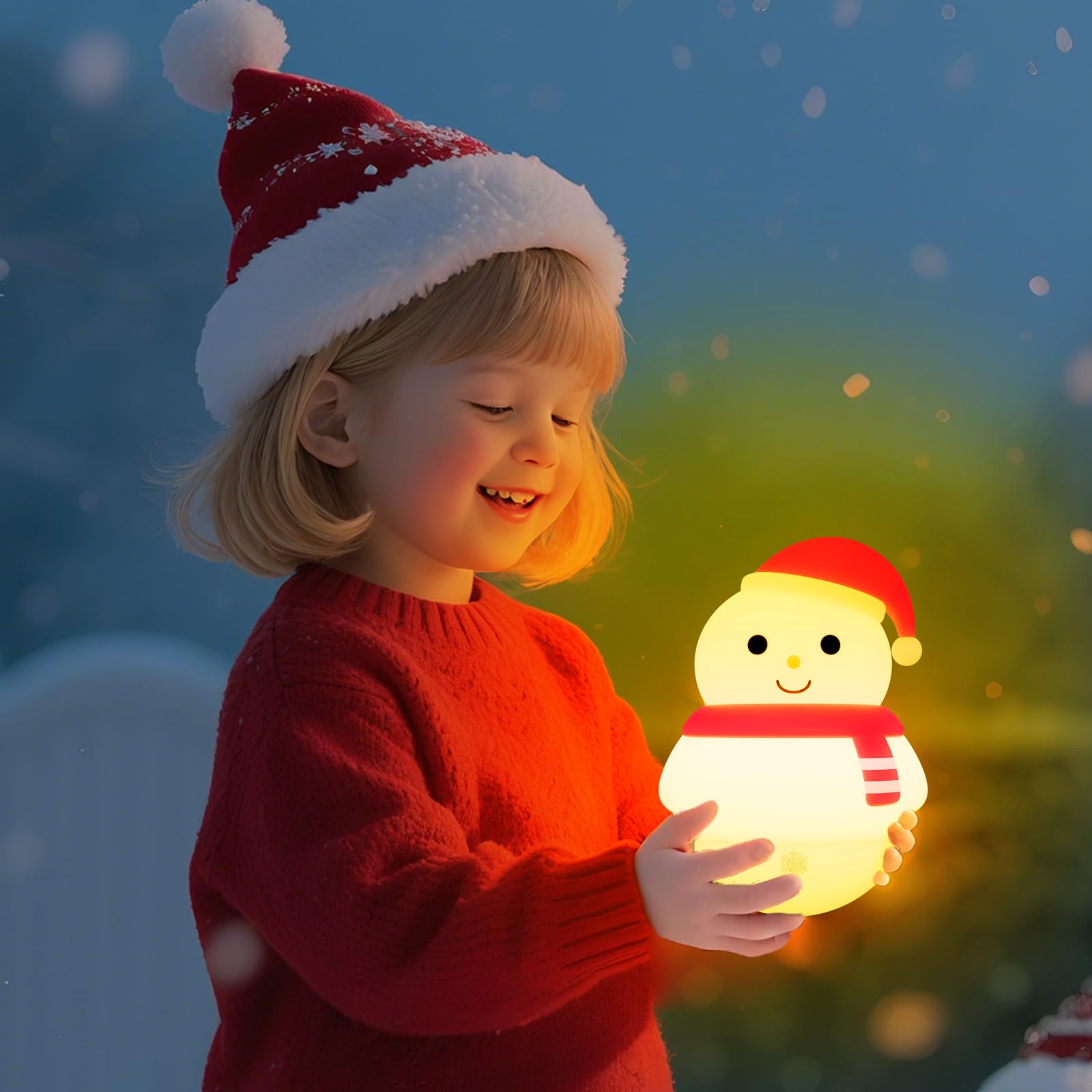 Colorful Life Luz de grifo de silicona de muñeco de nieve, luz nocturna suave para habitación de los niños, lámpara LED recargable, bonita luz ambiental de silicona para dormitorio, guardería, regalos