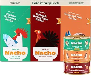 Made by Nacho Premium Wet Cat Food Grain-Free Pate Cans, 12 Pack, (Chicken, Salmon, Turkey and Kitten) (Pate Variety Pack, 5.5 Ounce)