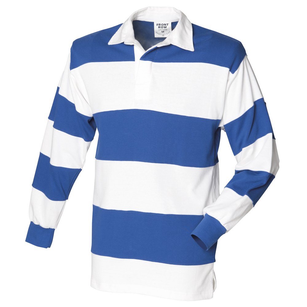 Front Row Sewn stripe long sleeve rugby shirt White & Royal (White collar) M