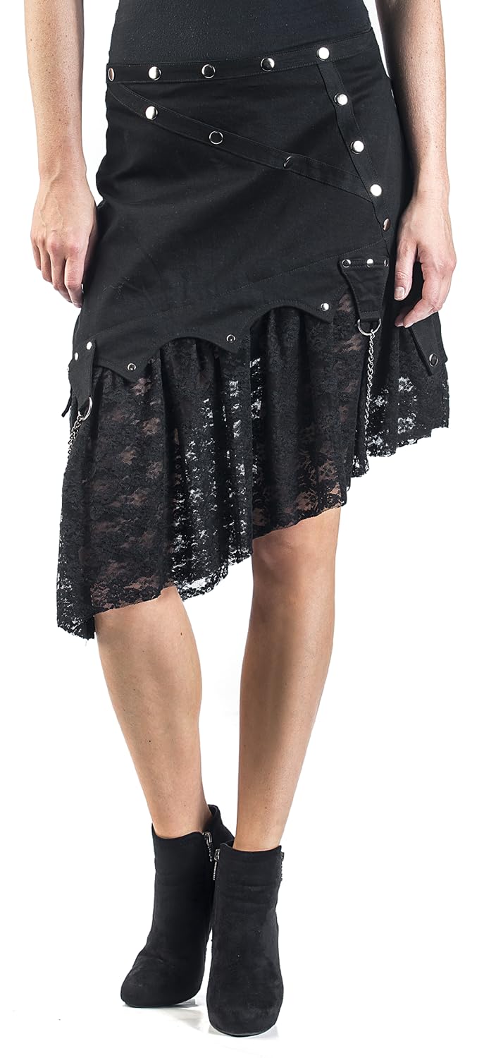 Gothicana by EMP Damen schwarzer asymmetrischer Rock mit Spitze