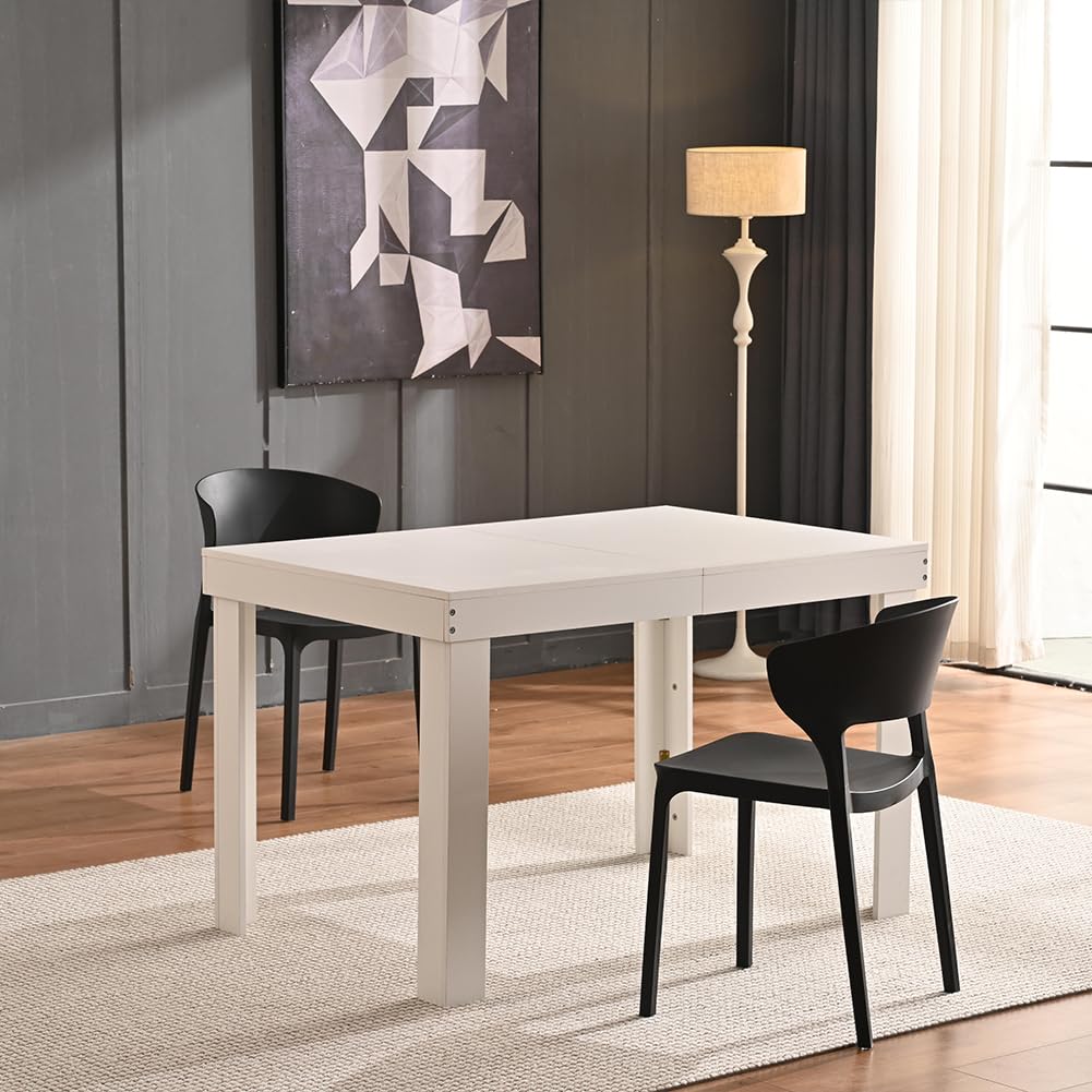 BAKAJI Tavolo Allungabile per Sala da Pranzo e Cucina da 4 a 6 Posti, Tavolo Estensibile con Apertura a Scorrimento da 120 a 200 cm, Design Salvaspazio, Struttura Robusta e Resistente (Bianco)