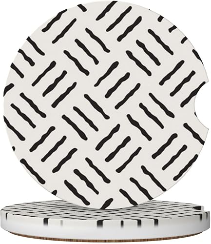 Miniatura 12 de Portavasos de automóvil a cuadros marrones y blancos, paquete de 2 posavasos absorbentes de cerámica para automóvil de 2.56 pulgadas, Marrón Blanco