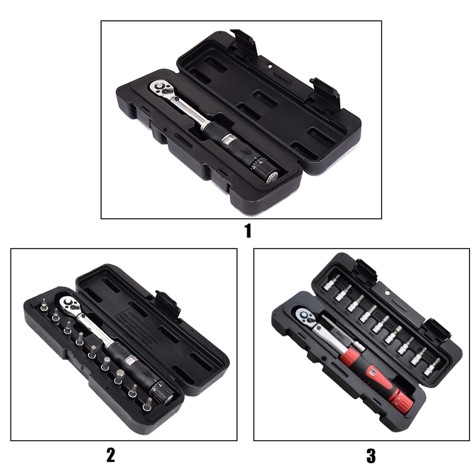 Geevorks Klucz dynamometryczny 1/4 "DR 2-24 Nm Zestaw kluczy dynamometrycznych Dokładność 4% Zestaw narzędzi naprawczych z 9-częściowymi bitami do rowerów i motocykli (2-24Nm)