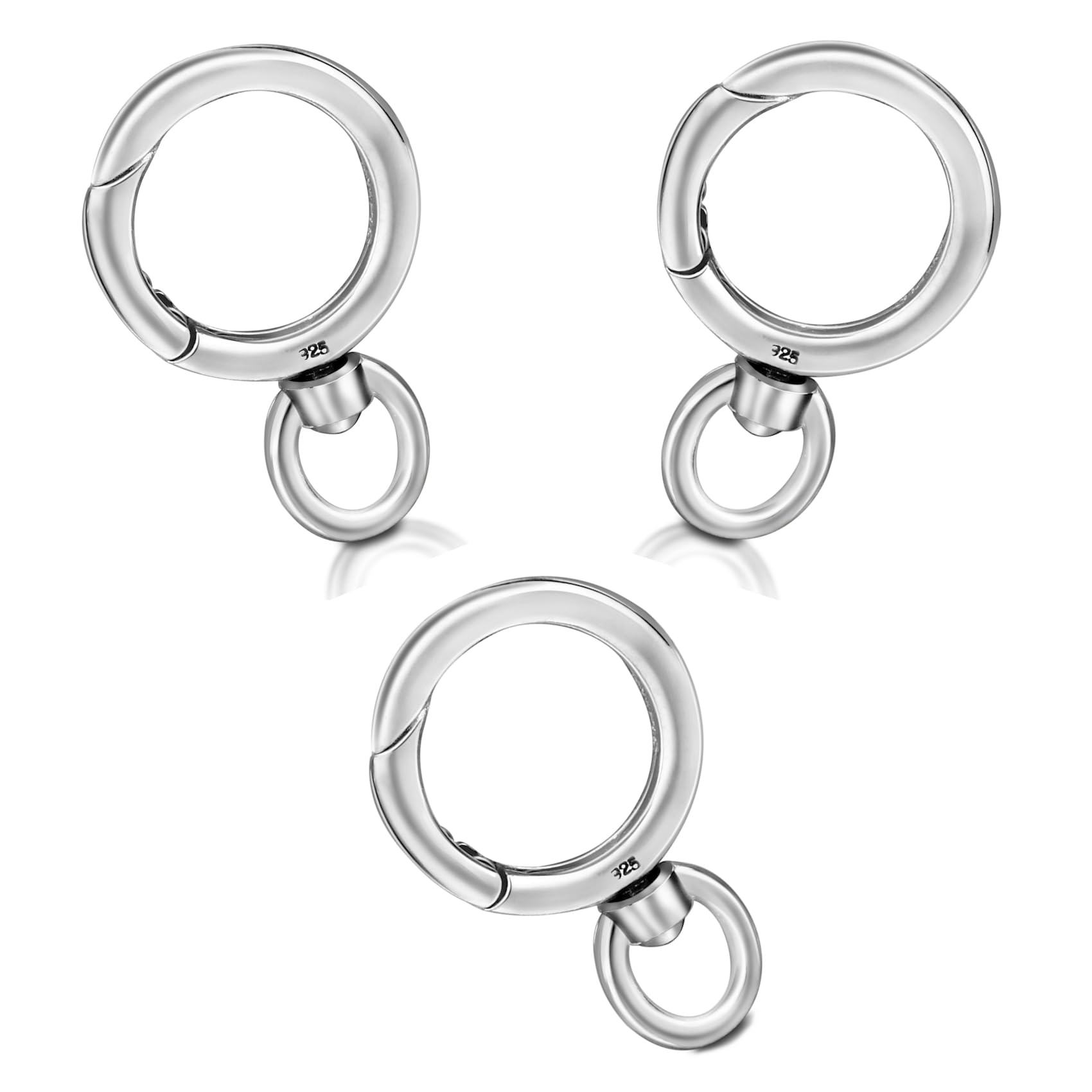 Set di 3 chiusure a molla in argento 925 con occhiello rotante da 20 mm per ciondoli a catena collane fai da te