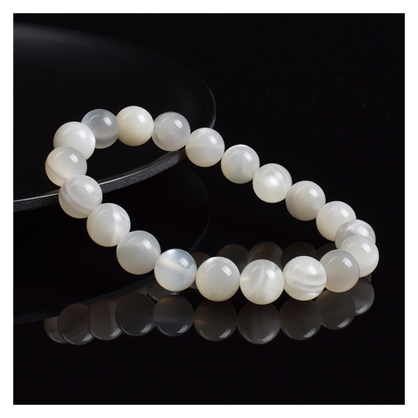 Echtes weißes Mondstein-Armband, Perlen, elastische Armbänder for Damen und Herren, 8 mm Edelstein-Schmuck