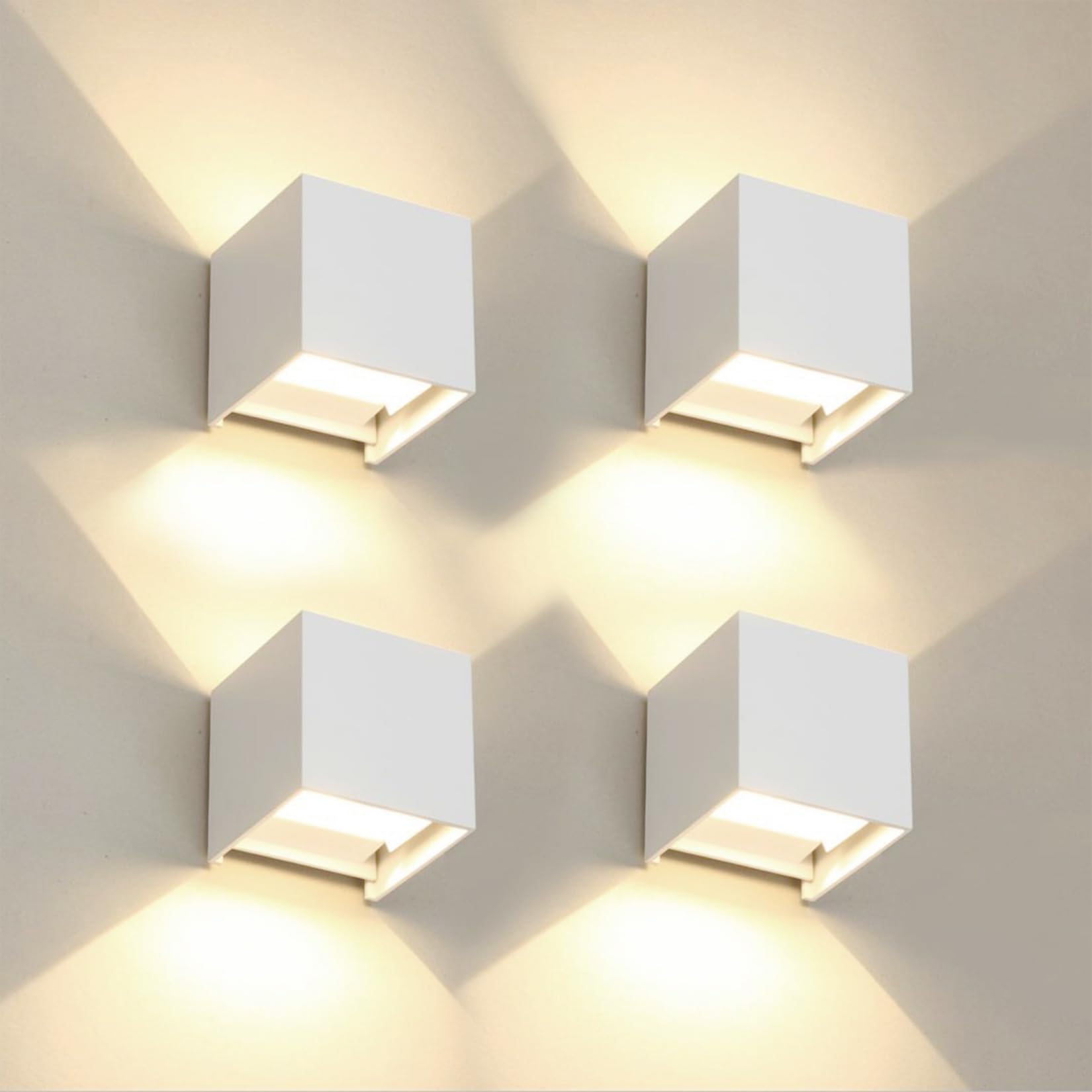 Photo 1 of 4 PCS LED 12W Outdoor Wall Lights Sconces Exterior/Interior Up and Down Lights IP65 Waterproof Modern Outdoor Lighting Fixtures Square Aluminum Exterior Wall Mount Light White 3000K Warm Lights