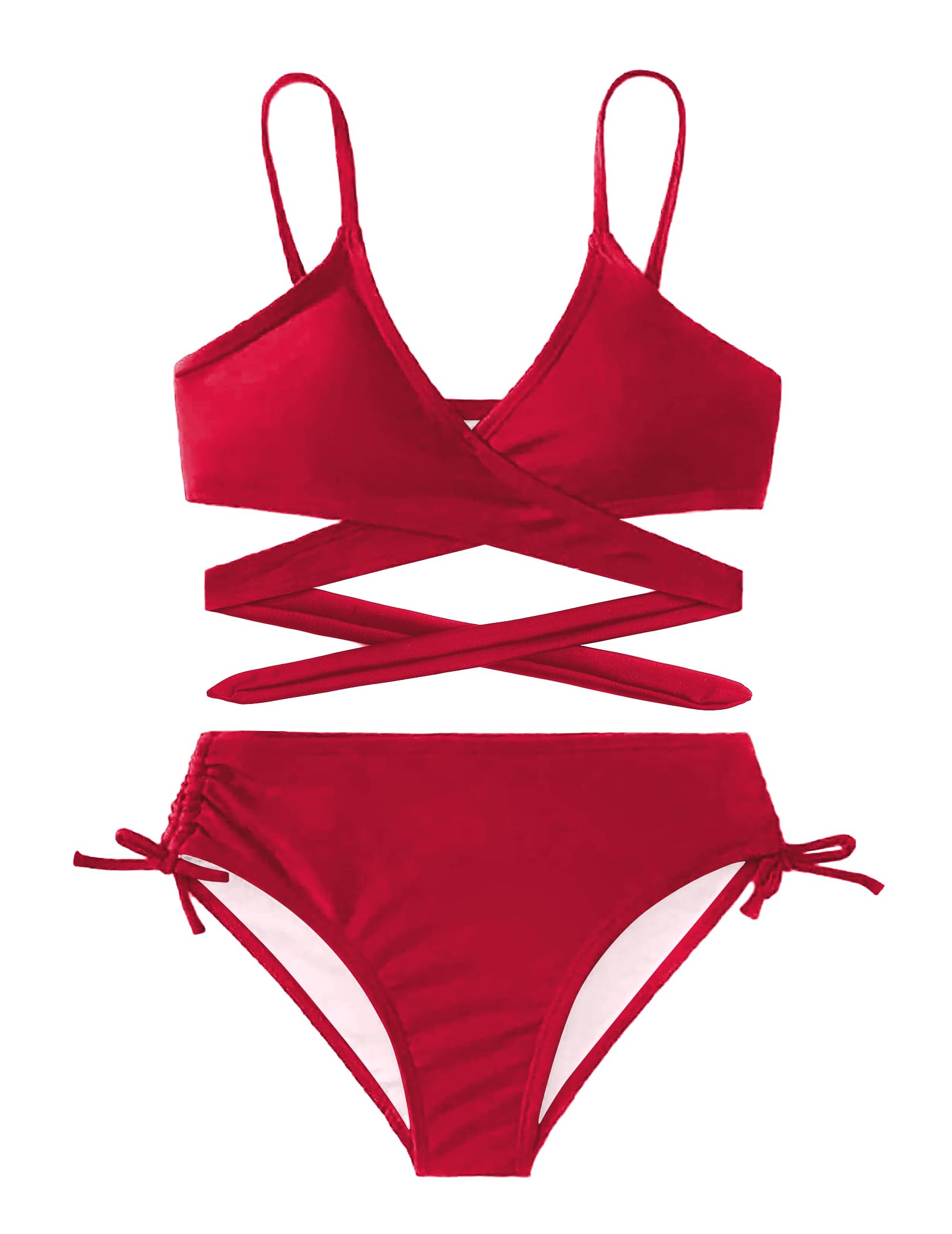 Arshiner Mädchen Badeanzüge Bikini Set Zweiteiliger Badeanzug Kinder Criss Cross Bustier & Bikinislip Triangle Bikini Schwimmanzug für Mädchen 6-14 Jahre