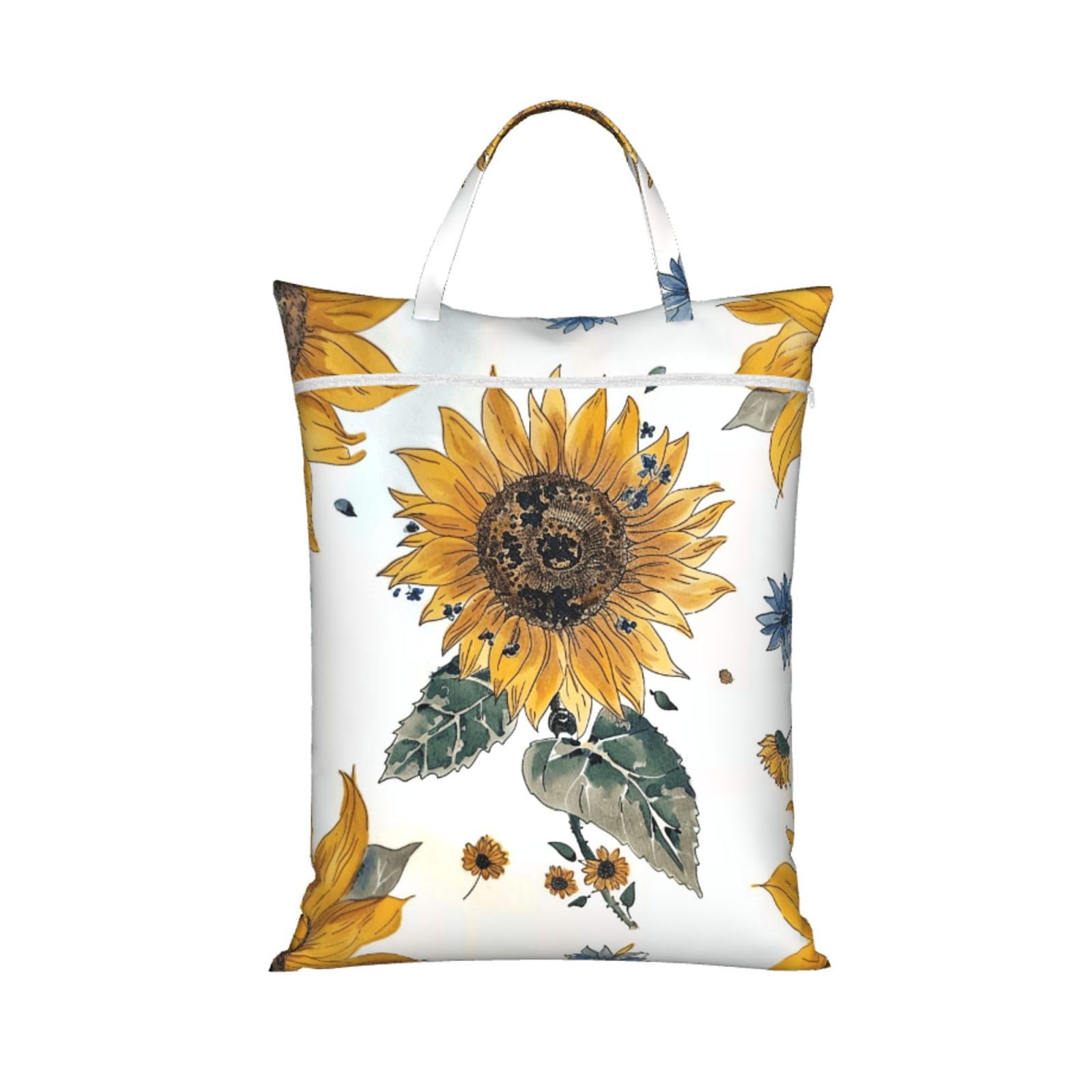 Large Travel Laundry Bags,Sunflower Print with Handle Foldable Laundry Bag for Holidays Gym Swimming and Family Trips, 1Pcs