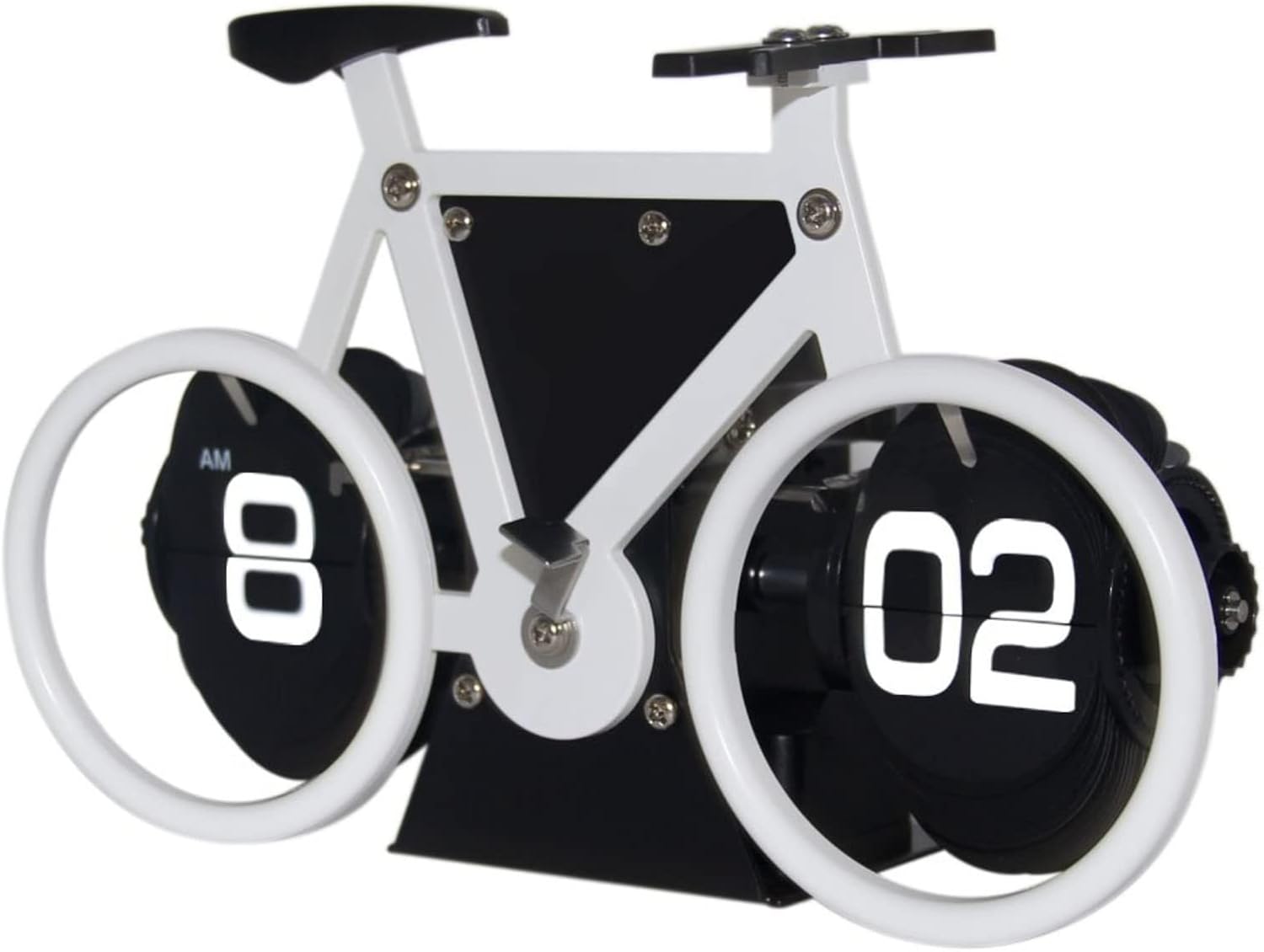 KABB Flip Clock, Retro Style Bicycle Shaped Flip Down Clock, Classical Mechanical Desk Clock, Digital Display with Battery Powered for Home & Office Décor (White)