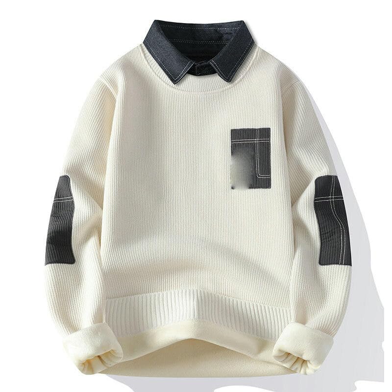 Suéter de dos piezas clásico de punto sintético gris con cuello camisa 4