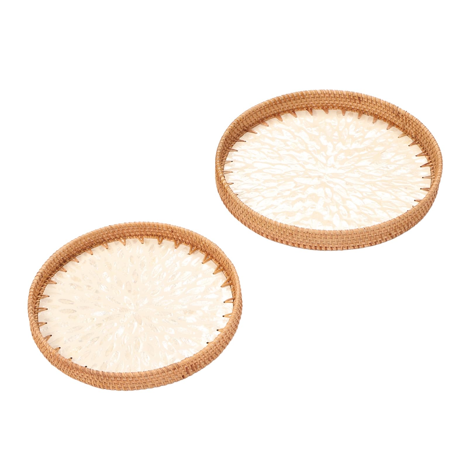 Juego de 2 bandejas de ratán tejidas a mano, diseño de peonía blanca, perfectas para decoración del hogar, cocina, fiestas y eventos, vajilla elegante