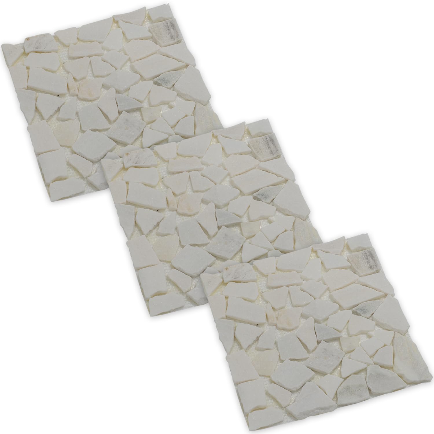 Woodside 33cm Garden Pathway Square Stepping Stones, Decorative Outdoor Path, Natural Marble Design, Pack of 3