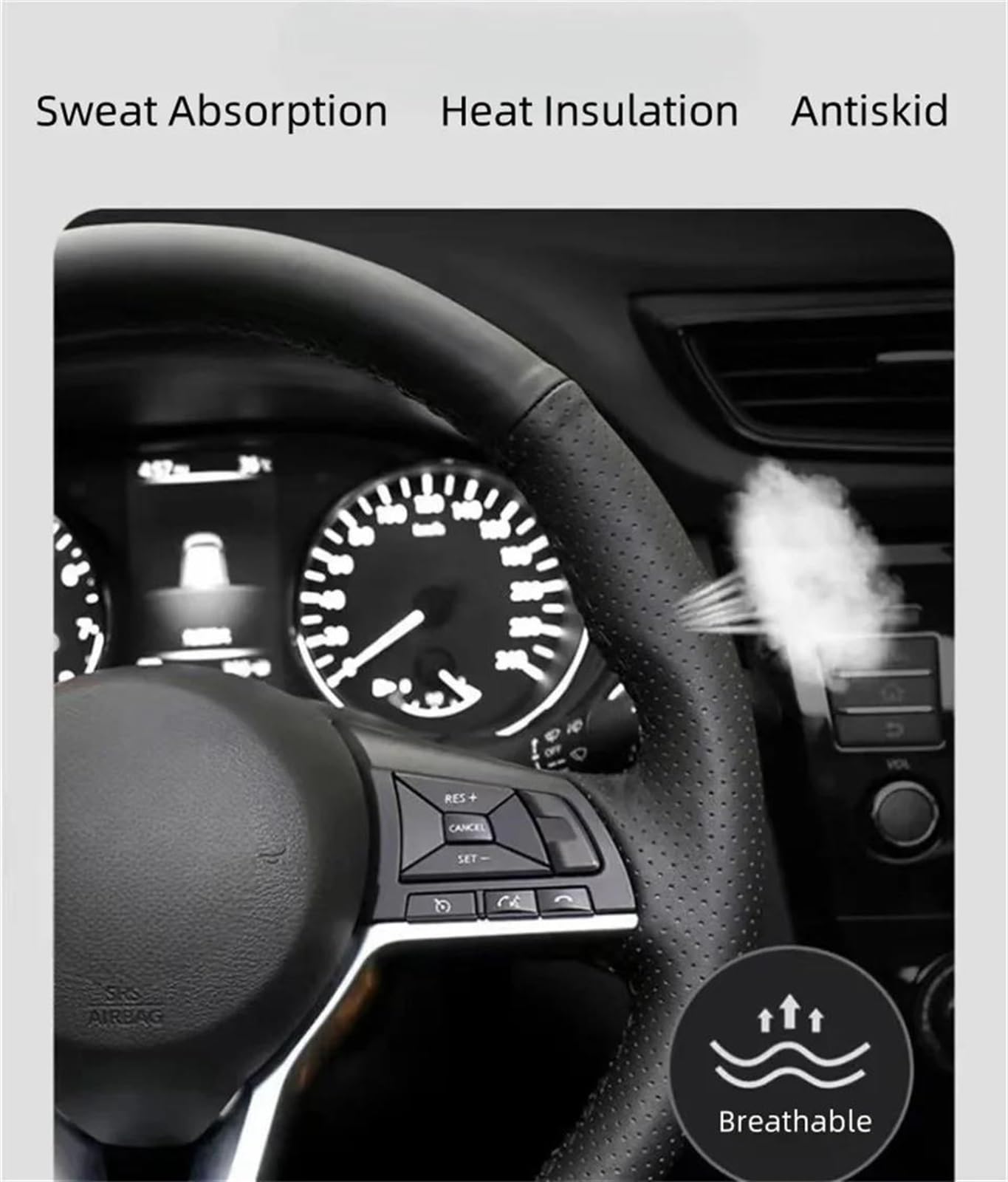 Tapa del Cubo del Volante Funda para Volante de Coche de Cuero de Microfibra Perforada Trenzada con Agujas e Hilos para Accord 7.ª generación 2003-2007 para Odyssey (Negro)