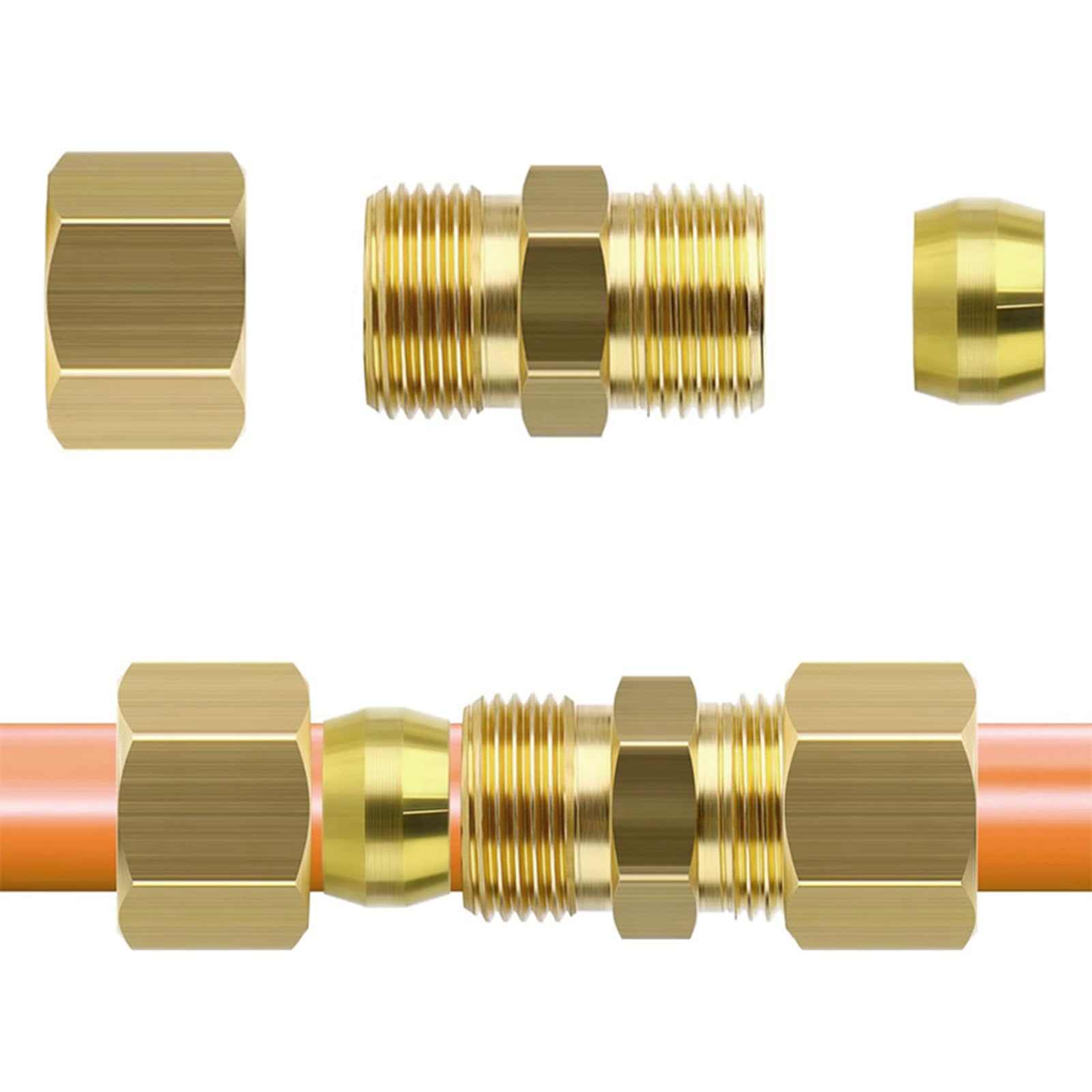 Pack Of 4 Household Brass 1/4inch Tube Compression Fittings Suitable For Refrigerator Water Line Plumbing Connection