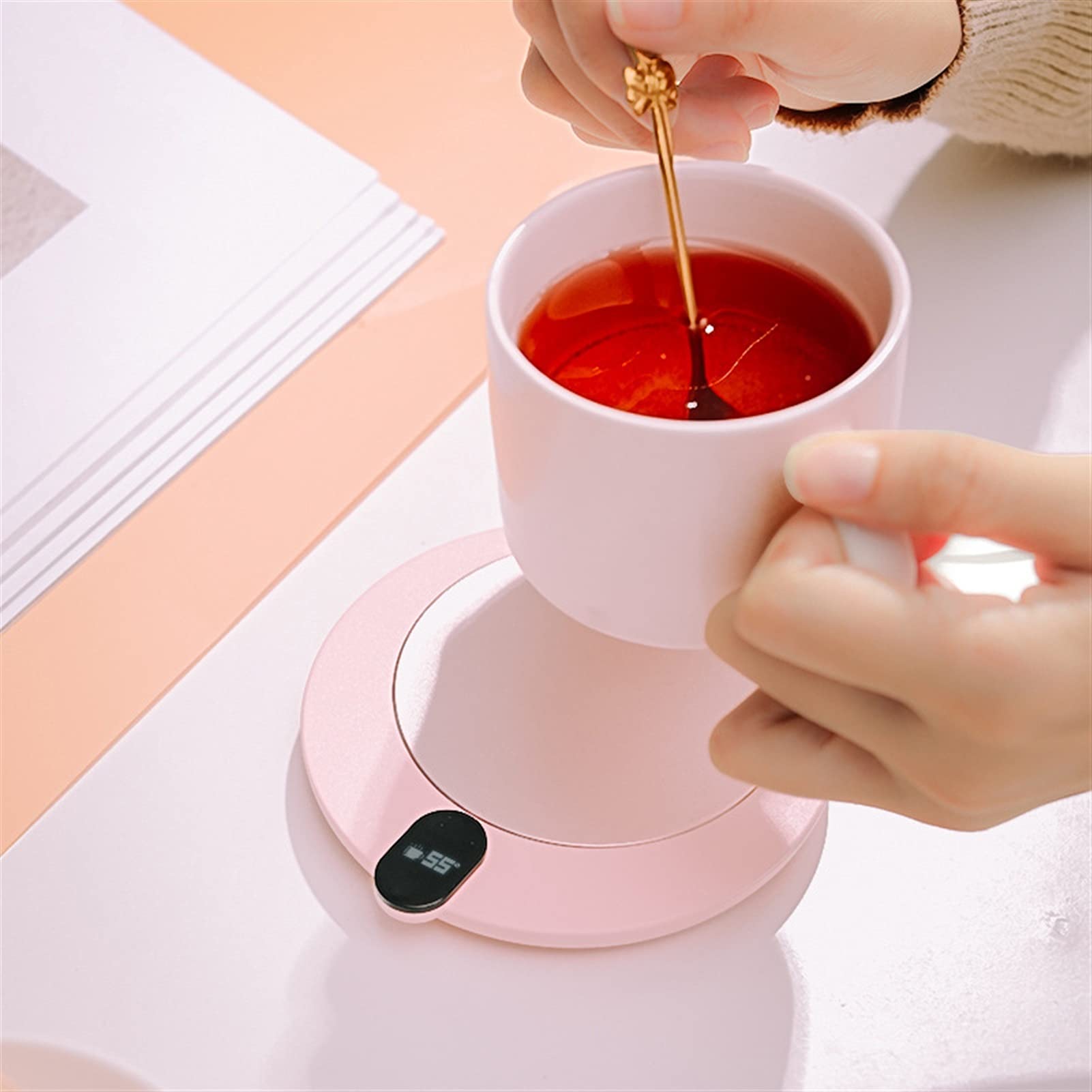 Calentador de Tazas de café para Escritorio con Apagado automático, Calentador de Tazas para café, Bebidas, té con Leche (Blanco)