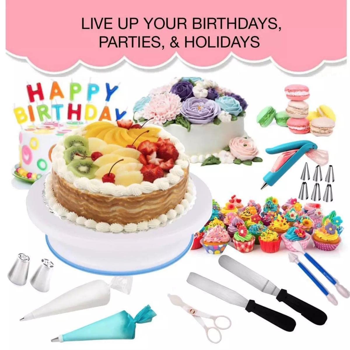 Set di giradischi per torte Kit di strumenti per la decorazione di torte Giradischi Strumento di cottura Ugello per tubazioni Set di sacchetti per pasticceria Set di prodotti da forno Skeleton-Poloni