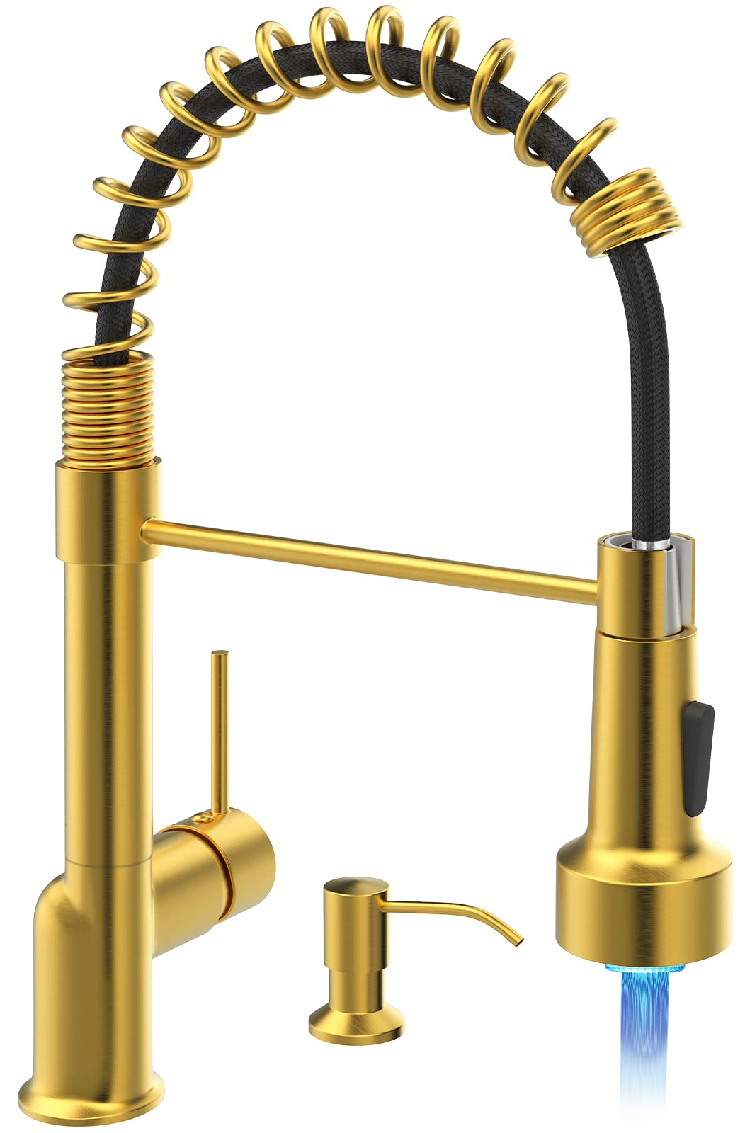 GIMILIBrushed Gold Kitchen Faucet with Pull Down Sprayer with Soap Dispenser Single Handle LED Kitchen Sink Faucet