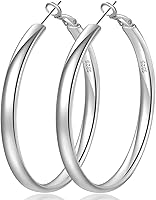 Vista 1 de Senteria 4MM Wide S925 Sterling Silver Hoop Earrings Hypoallergenic Extra Large Silver Hoop Earrings for Women Lightweight Oversize Big Silver Thick