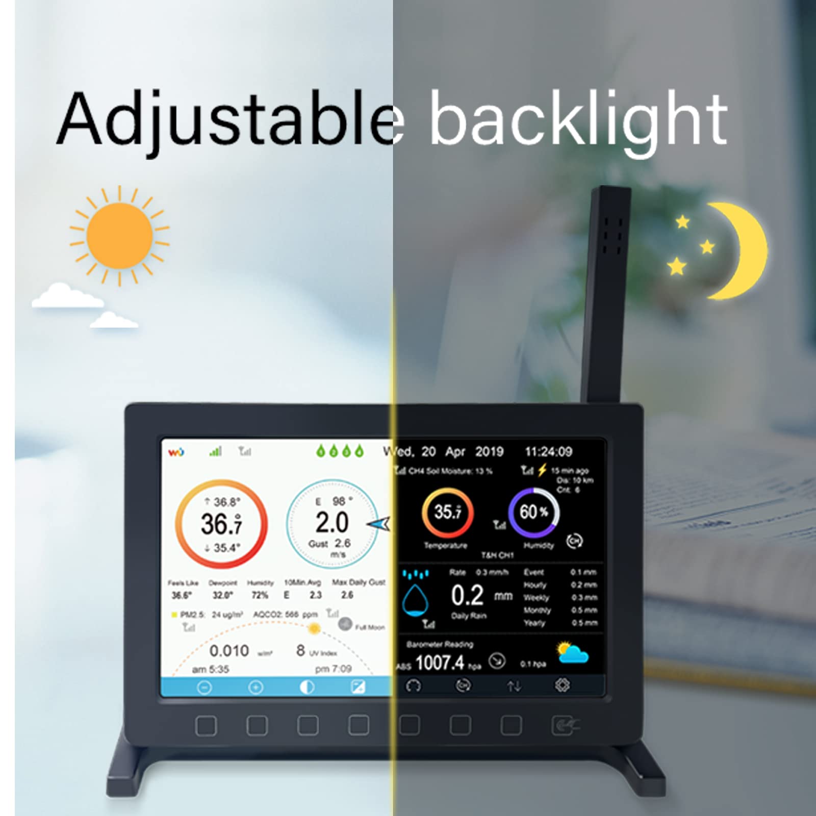 ECOWITT Konsole HP2560 für Wetterstation, TFT-Farbdisplay für Innenbereich mit Touch-Button, ein Zubehörteil, kann nicht alleine verwendet werden, paarweise mit WS90/ WS80 Außensensoren